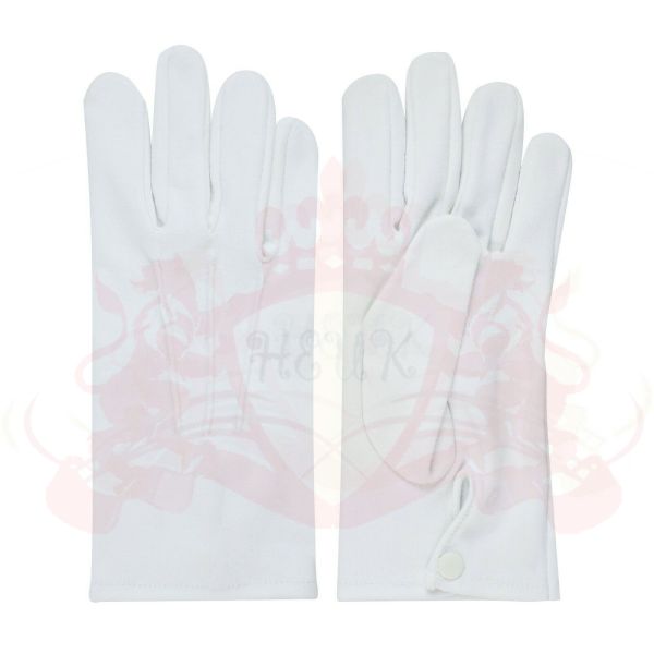 Drum Major's Gauntlet White Cotton Gloves With Button