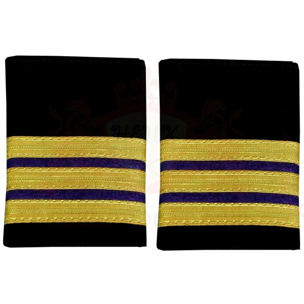 Second Engineer Epaulette, Merchant Marine Navy Slide, Three Bar Gold Purple
